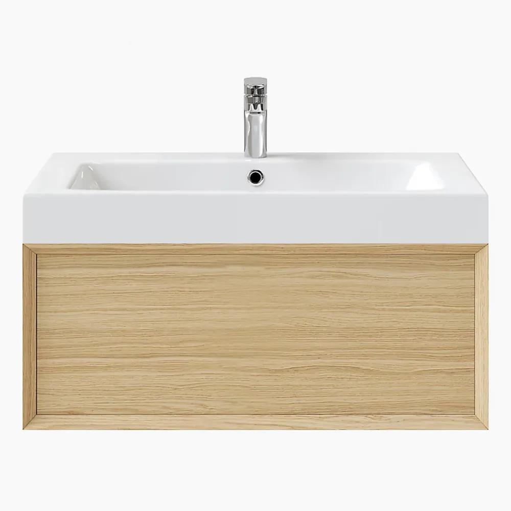 GoodHome Meuble sous vasque 1 tiroir à suspendre Avela placage chêne 80 cm