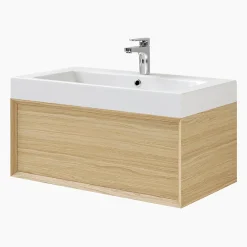GoodHome Meuble sous vasque 1 tiroir à suspendre Avela placage chêne 80 cm
