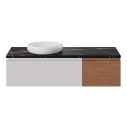 Meuble Sous-Vasque|GoodHome Meuble sous vasque 1 tiroir avec poignée intégrée l.40 x H.30 x P.45 cm effet noyer Kentia