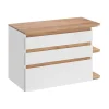 Meublorama Meuble sous vasque ASKA 94 cm blanc brillant Modèle suspendu avec tiroirs