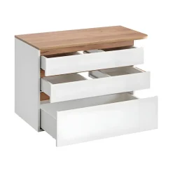 Meublorama Meuble sous vasque ASKA 94 cm blanc brillant Modèle suspendu avec tiroirs
