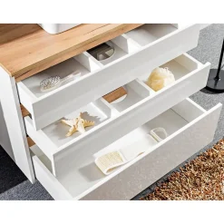 Meublorama Meuble sous vasque ASKA 94 cm blanc brillant Modèle suspendu avec tiroirs