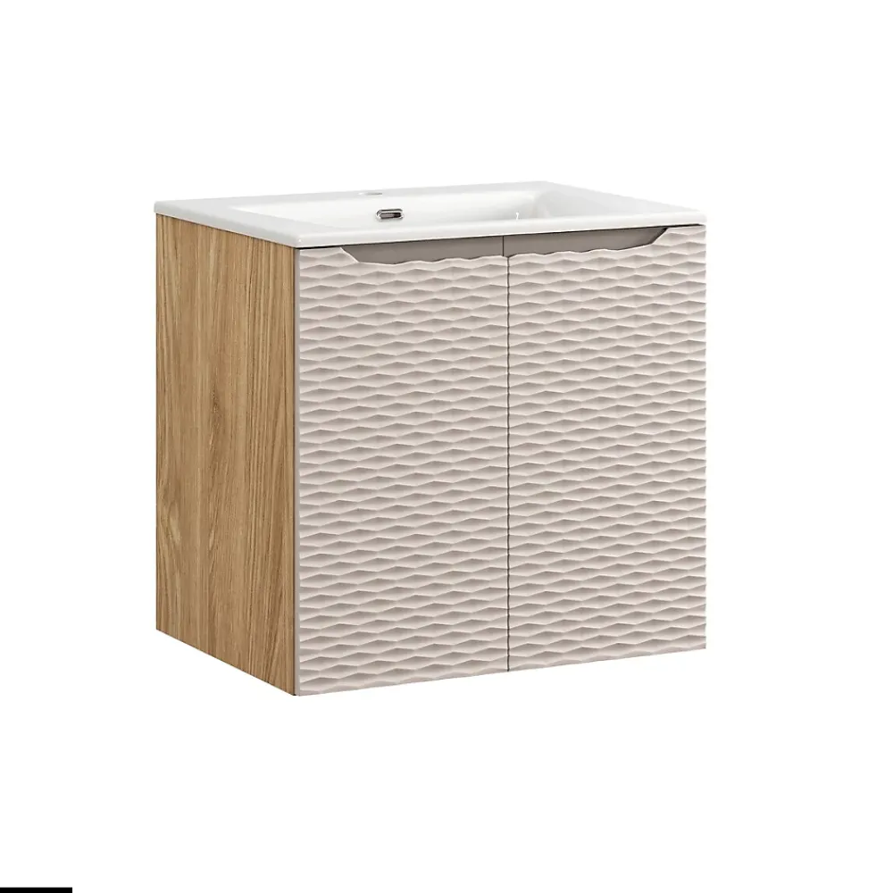 Meuble Sous Lavabo|Otitec Meuble sous vasque de 60 cm - avec vasque à encastrer - 2 portes - SEA BEIGE
