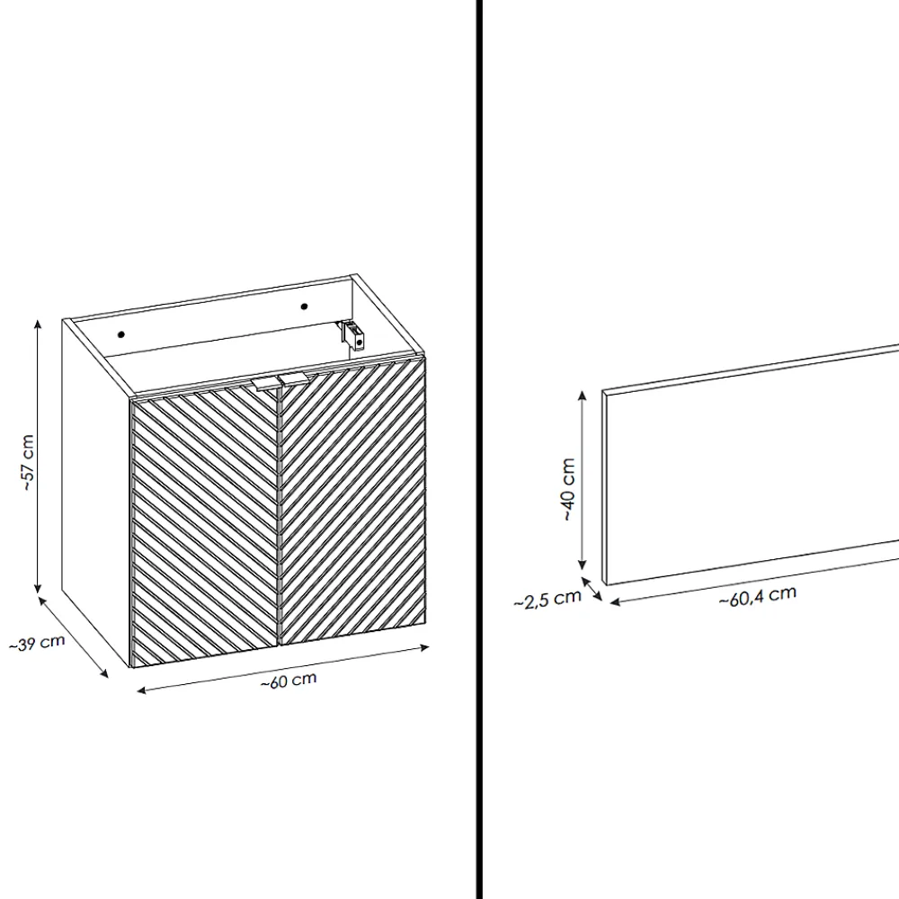 Meuble Sous Lavabo|Otitec Meuble sous vasque de 60 cm - avec plan - 2 portes - DANO