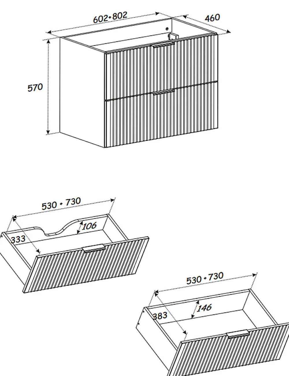 Meuble Sous Lavabo|Otitec Meuble sous vasque de 60 cm - avec plan - LIVA BLACK