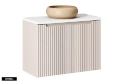 Otitec Meuble sous vasque de 80 cm - avec vasque à poser - avec plan - Cachemire Mat/Blanc - 2 portes - VOLTA CASHMERE