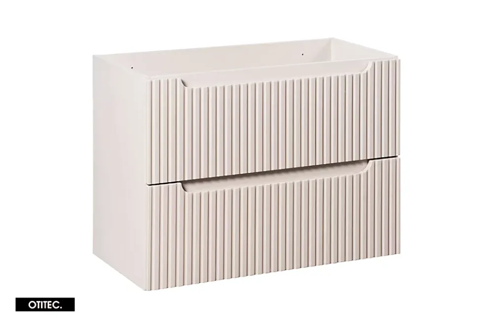 Otitec Meuble sous vasque de 80 cm - avec vasque à poser - avec plan - Cachemire Mat/Blanc - 2 portes - VOLTA CASHMERE