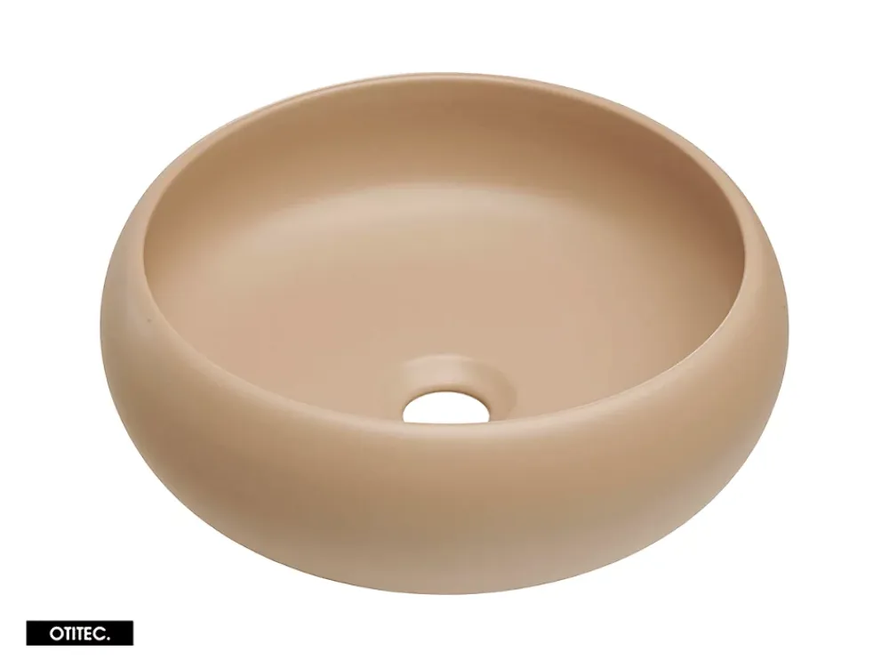 Otitec Meuble sous vasque de 80 cm - avec vasque à poser - avec plan - Cachemire Mat/Blanc - 2 portes - VOLTA CASHMERE