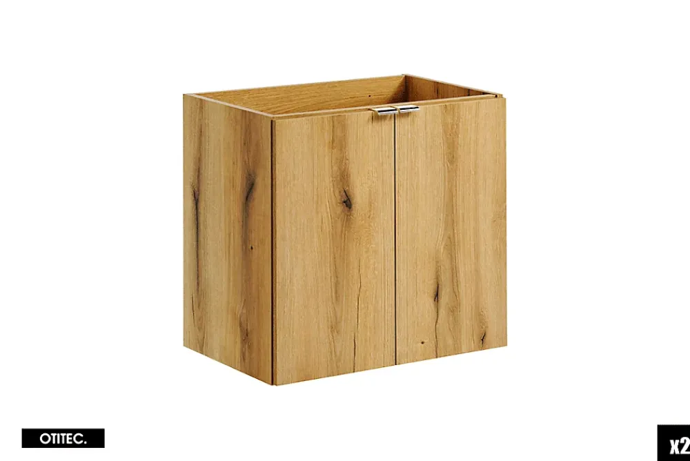 Otitec Meuble sous vasque de 140 cm - avec plan - Noir/Oak - 4 portes - VOLTA OAK