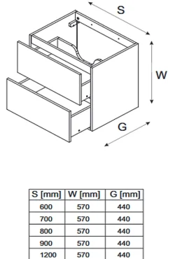 Otitec Meuble sous vasque de 90 cm - avec plan - 2 tiroirs - SETTA