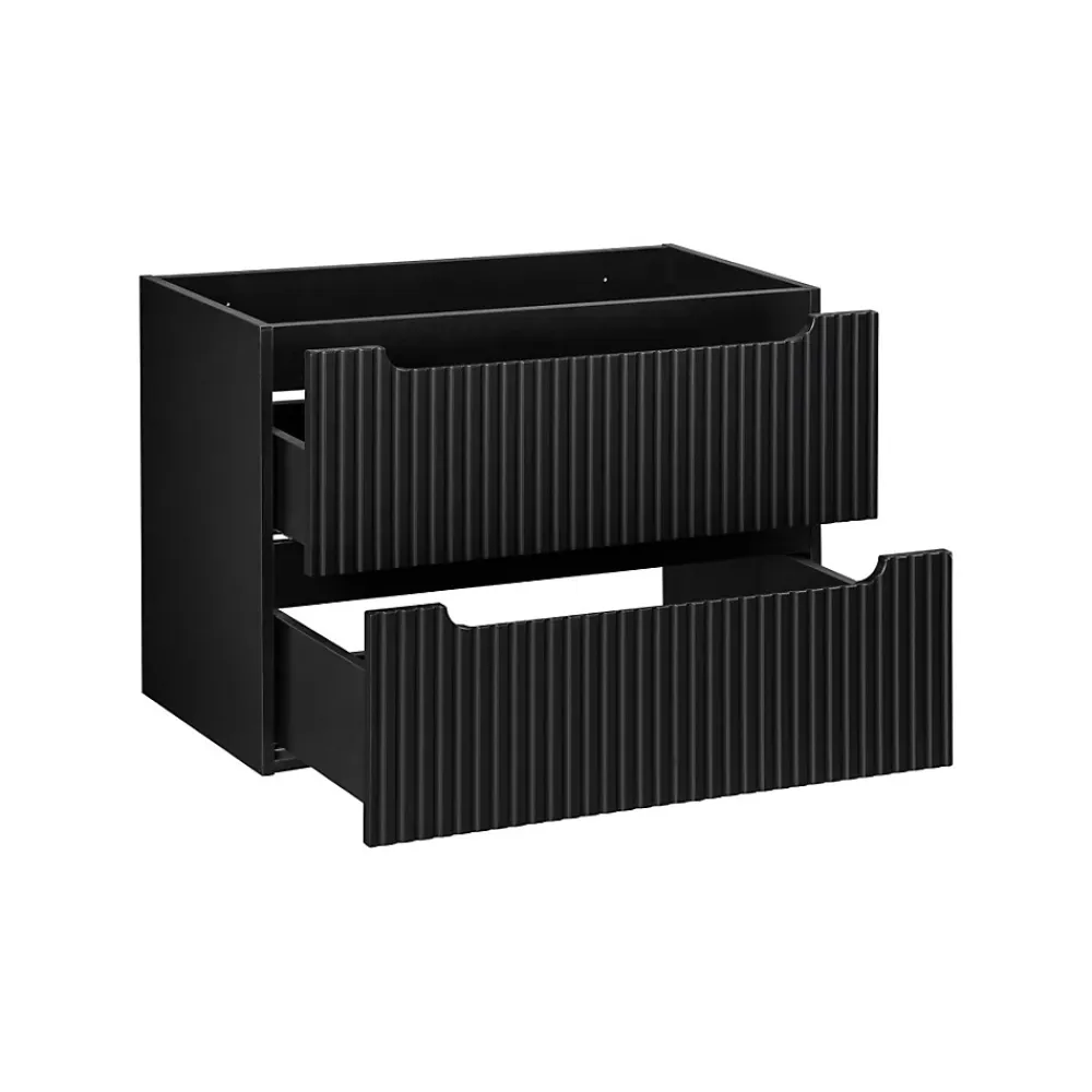 Meublorama Meuble sous vasque de salle de bain VANO 2 tiroirs Noir mat L80 x P39 x H57 cm Meuble suspendu