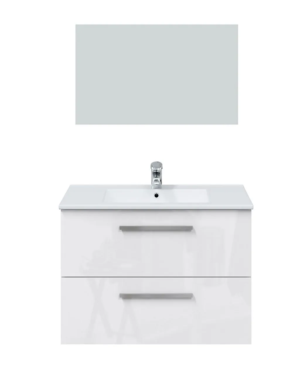 Pegane Meuble sous vasque de salle de bain Suspendu 80 cm avec 2 tiroirs + Miroir - Hauteur 57 x Longueur 80 x Profondeur 45 cm