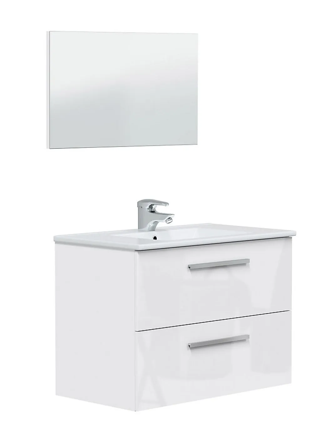 Pegane Meuble sous vasque de salle de bain Suspendu 80 cm avec 2 tiroirs + Miroir - Hauteur 57 x Longueur 80 x Profondeur 45 cm
