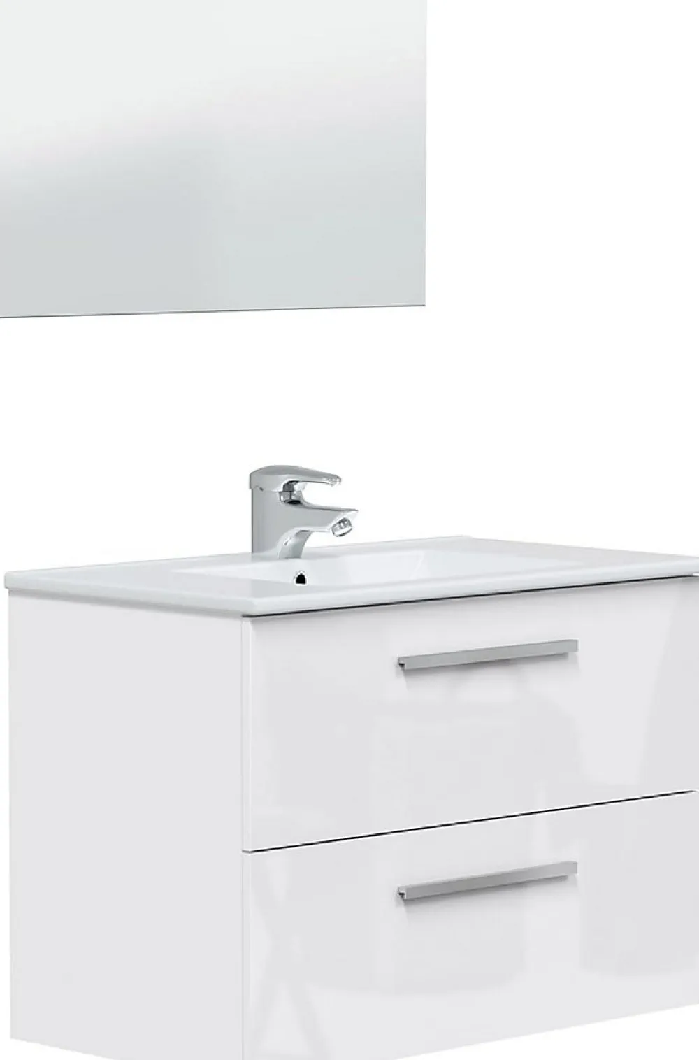 Pegane Meuble sous vasque de salle de bain Suspendu 80 cm avec 2 tiroirs + Miroir - Hauteur 57 x Longueur 80 x Profondeur 45 cm