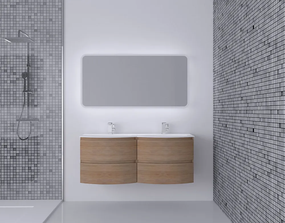 Meuble sous vasque effet bois l.69 x H.55 xP.51 cm, Vague
