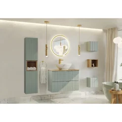 Meublorama Meuble sous vasque ELVINA 80 cm 2 tiroirs Vert sauge pastel Meuble suspendu