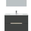 Meuble Sous Lavabo|Pegane Meuble sous vasque en panneaux de particules mélaminés coloris noir avec miroir - Longueur 80 x Profondeur 45 x Hauteur 80 cm