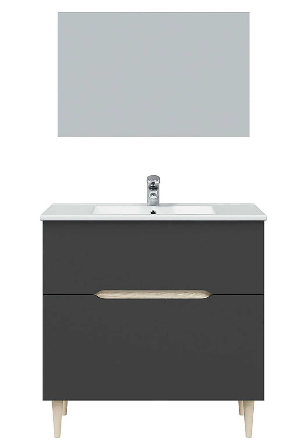 Meuble Sous Lavabo|Pegane Meuble sous vasque en panneaux de particules mélaminés coloris noir avec miroir - Longueur 80 x Profondeur 45 x Hauteur 80 cm
