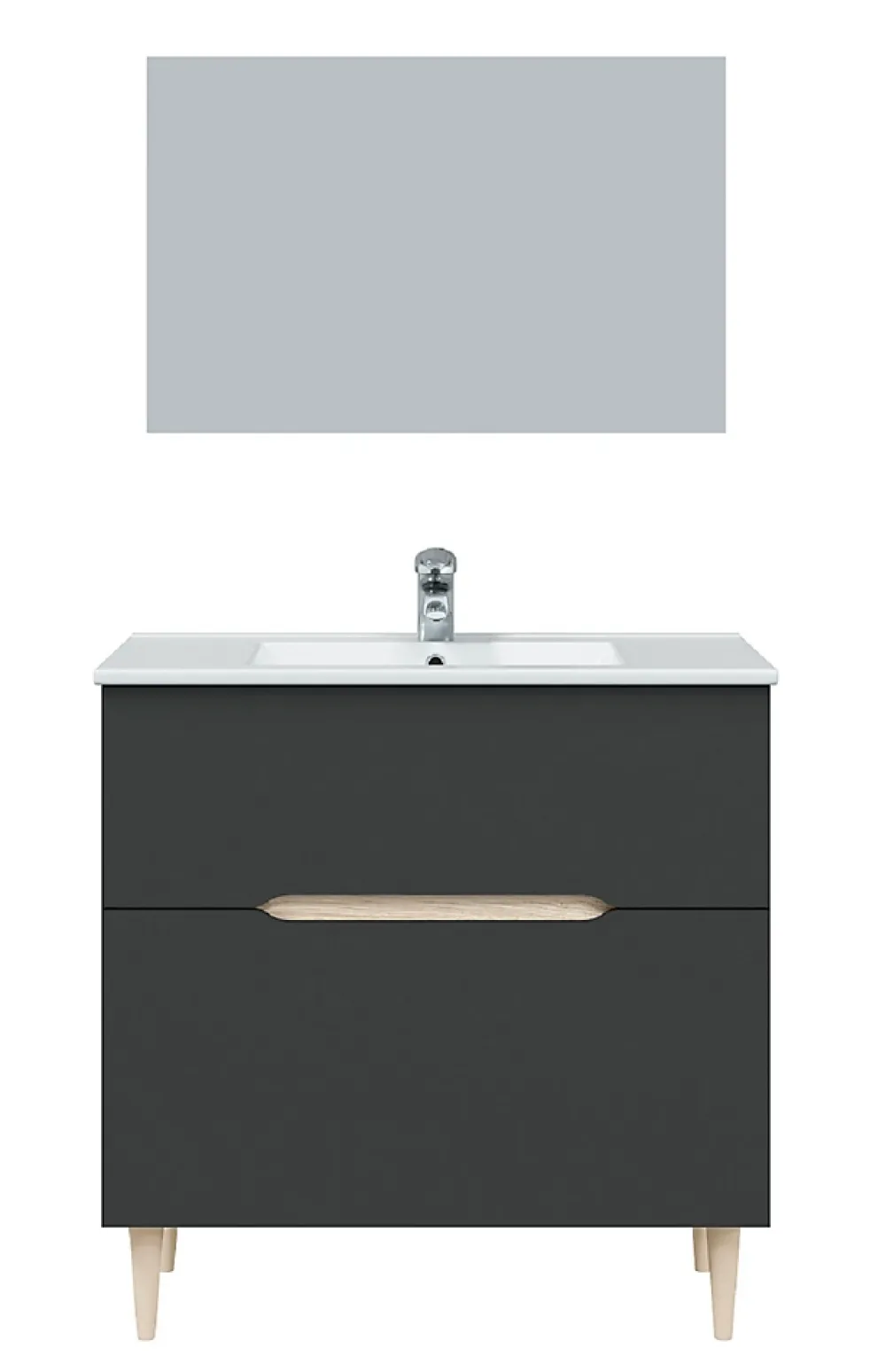Meuble Sous Lavabo|Pegane Meuble sous vasque en panneaux de particules mélaminés coloris noir avec miroir - Longueur 80 x Profondeur 45 x Hauteur 80 cm