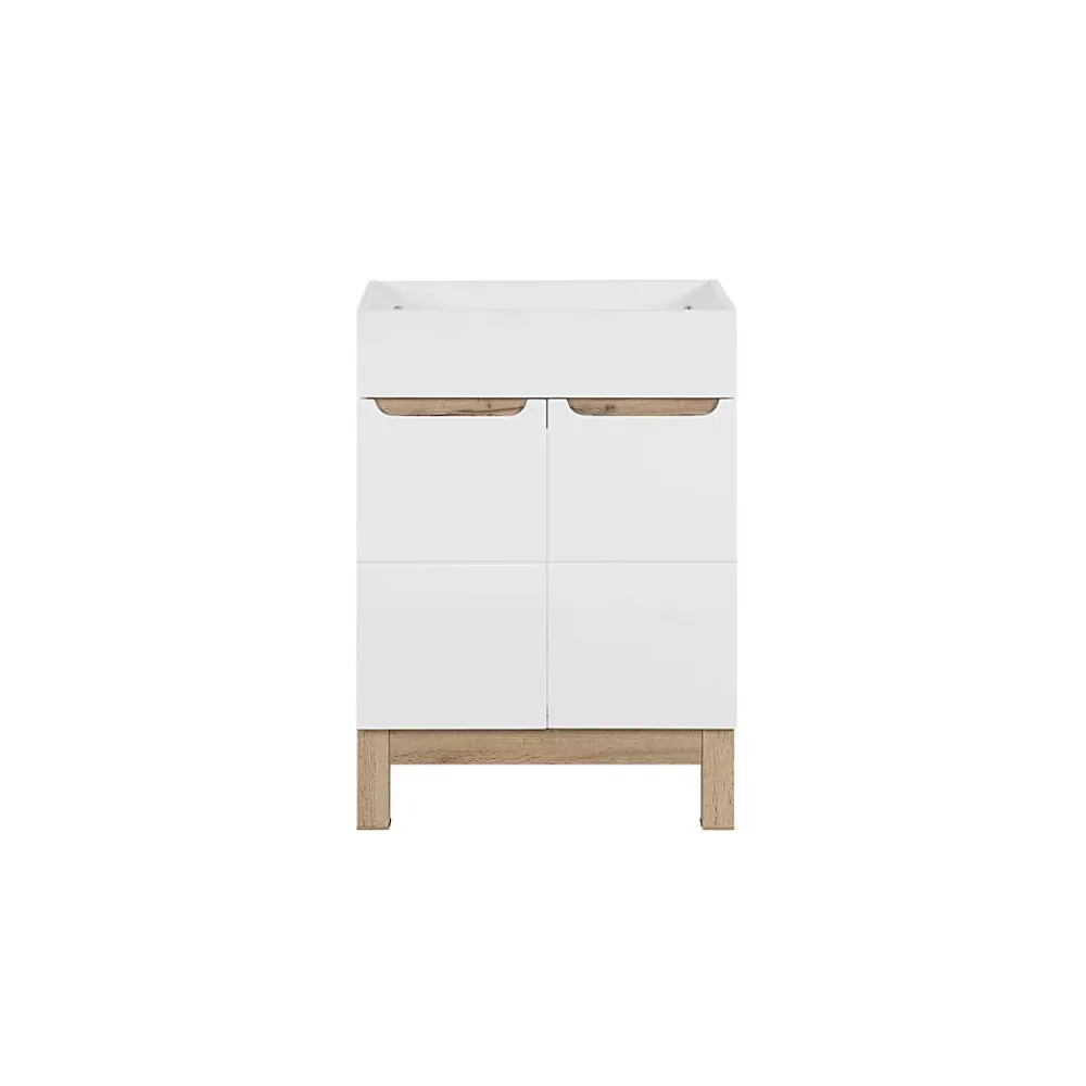 Meublorama Meuble sous vasque ERMANO Chene clair et blanc brillant 60x84 cm 1 porte À poser