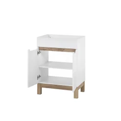 Meublorama Meuble sous vasque ERMANO Chene clair et blanc brillant 60x84 cm 1 porte À poser