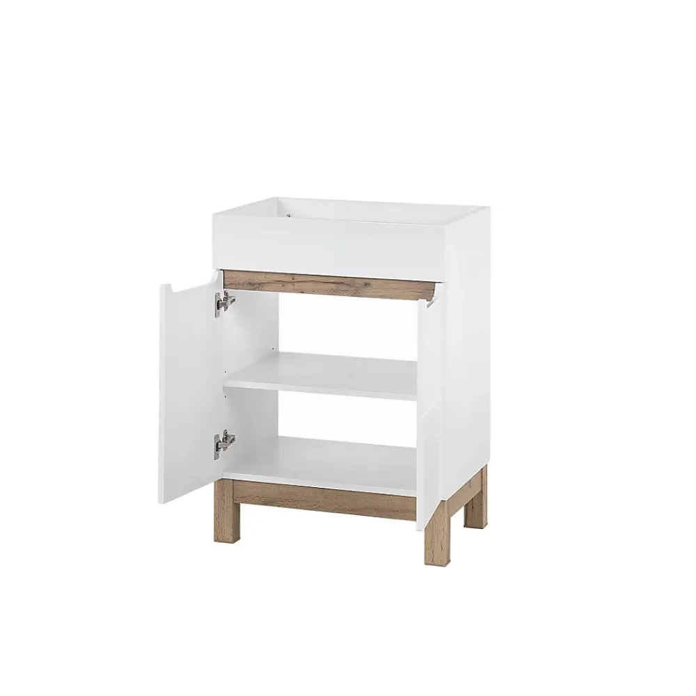 Meublorama Meuble sous vasque ERMANO Chene clair et blanc brillant 60x84 cm 1 porte À poser