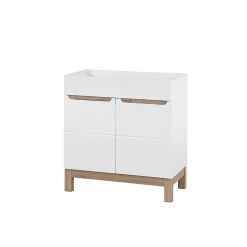Meuble Sous-Vasque|Meublorama Meuble sous vasque ERMANO Chene clair et blanc brillant 80x84 cm 1 porte À poser