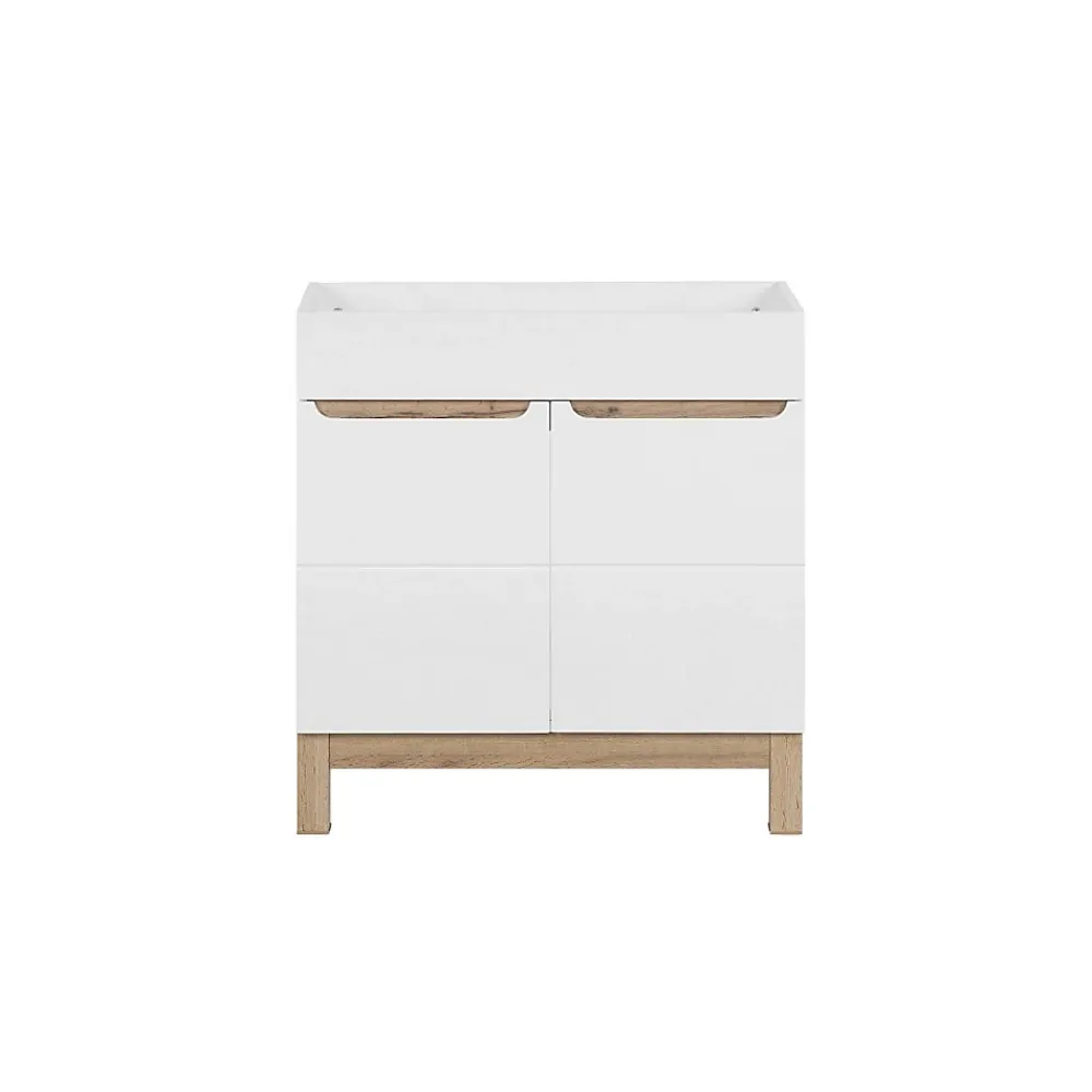 Meuble Sous-Vasque|Meublorama Meuble sous vasque ERMANO Chene clair et blanc brillant 80x84 cm 1 porte À poser