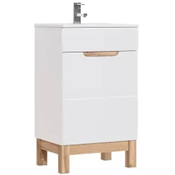 Meublorama Meuble sous vasque ERMANO Chene clair et blanc brillant 50x84 cm 1 porte À poser
