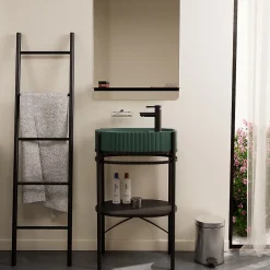 Homesight Meuble sous vasque et vasque l.55 cm métal et béton vert effet moucheté PAO