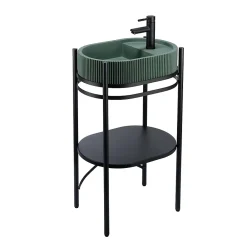 Homesight Meuble sous vasque et vasque l.55 cm métal et béton vert effet moucheté PAO
