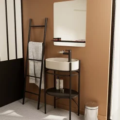 Homesight Meuble sous vasque et vasque l.55 cm métal et béton beige effet moucheté Pao