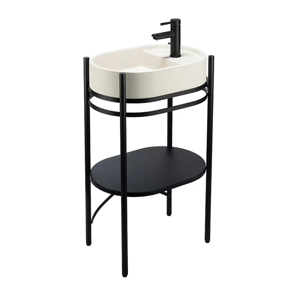 Homesight Meuble sous vasque et vasque l.55 cm métal et béton beige effet moucheté Pao