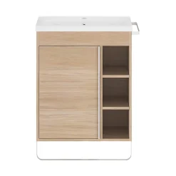 Meuble Buanderie|Meuble De Salle De Bains Faible Profondeur|GoodHome Meuble sous vasque faible profondeur à poser avec porte-serviettes effet bois l.65 x H.82 x P.36 cm, Maza