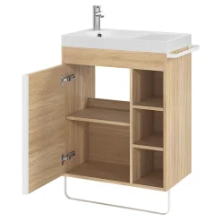 Meuble Buanderie|Meuble De Salle De Bains Faible Profondeur|GoodHome Meuble sous vasque faible profondeur à poser avec porte-serviettes effet bois l.65 x H.82 x P.36 cm, Maza