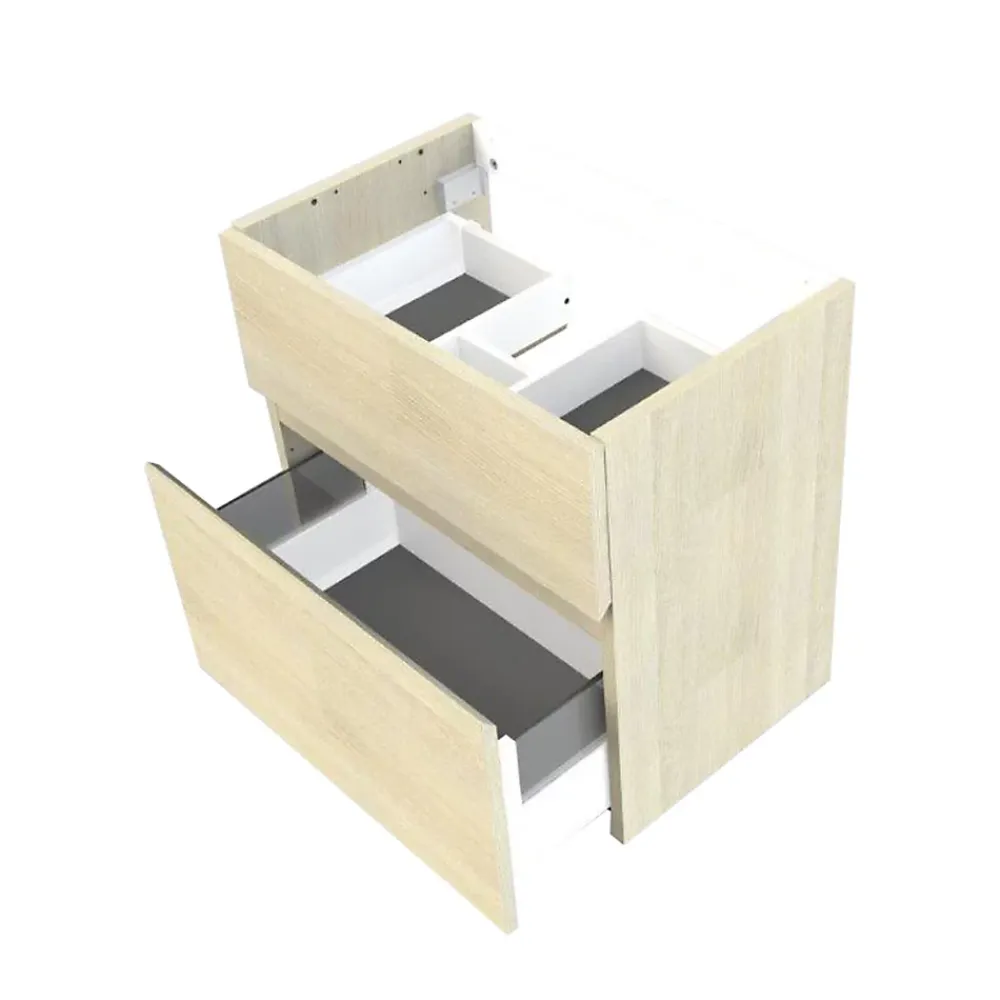 Cooke & Lewis Meuble sous vasque faible profondeur effet chêne l.60 cm 2 tiroirs, Calao
