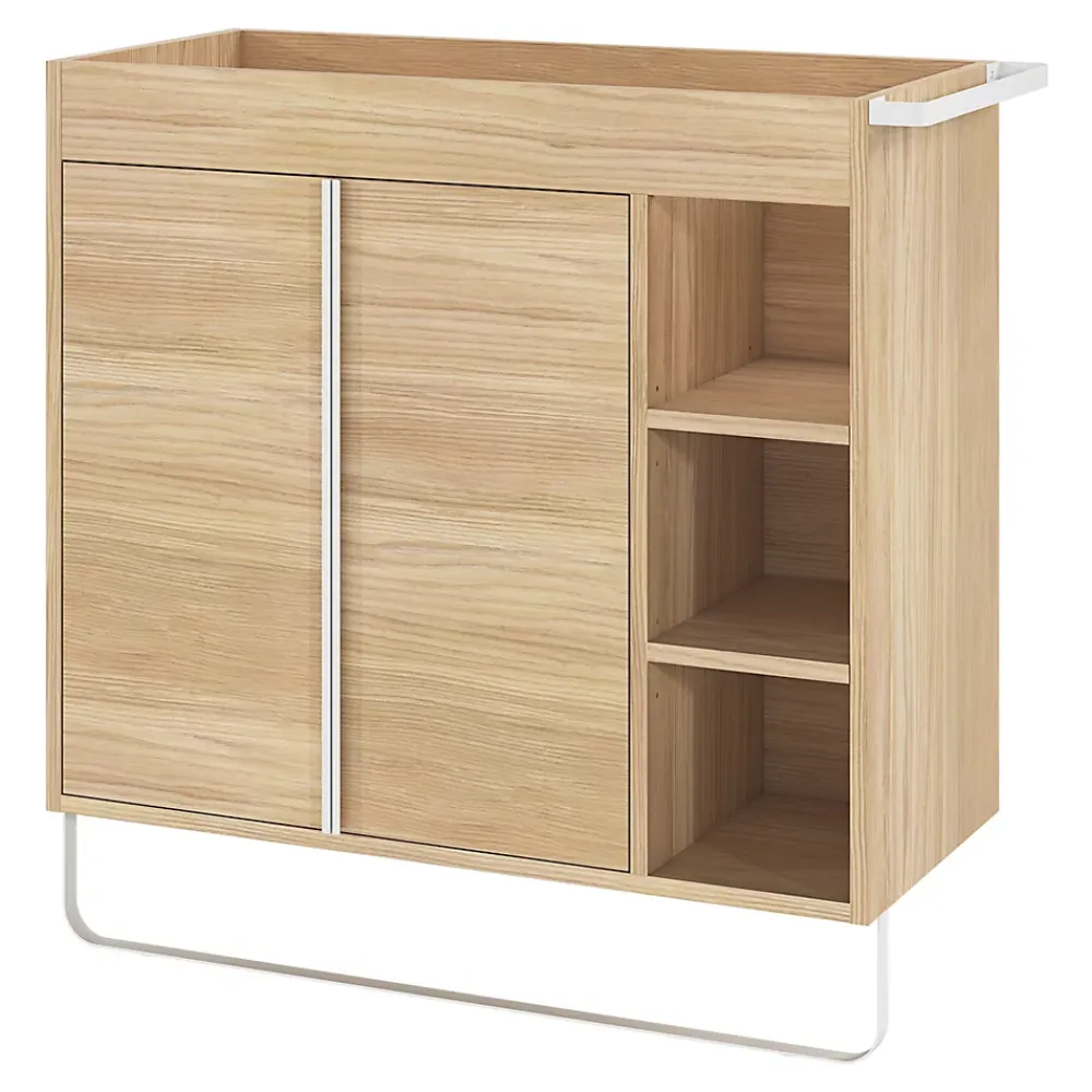 GoodHome Meuble sous vasque faible profondeur à poser avec porte-serviettes effet bois l.85 x H.82 x P.36 cm, Maza