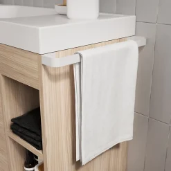 GoodHome Meuble sous vasque faible profondeur à poser avec porte-serviettes effet bois l.85 x H.82 x P.36 cm, Maza