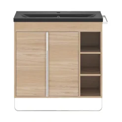 GoodHome Meuble sous vasque faible profondeur à poser avec porte-serviettes effet bois l.85 x H.82 x P.36 cm, Maza