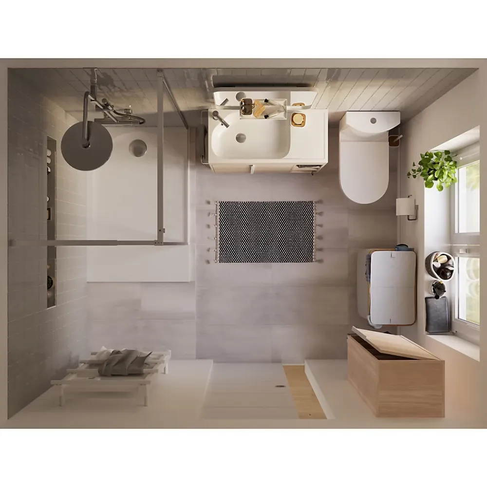 GoodHome Meuble sous vasque faible profondeur à poser avec porte-serviettes effet bois l.85 x H.82 x P.36 cm, Maza