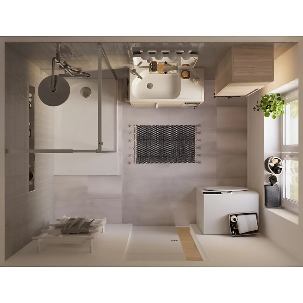 GoodHome Meuble sous vasque faible profondeur à poser avec porte-serviettes effet bois l.85 x H.82 x P.36 cm, Maza