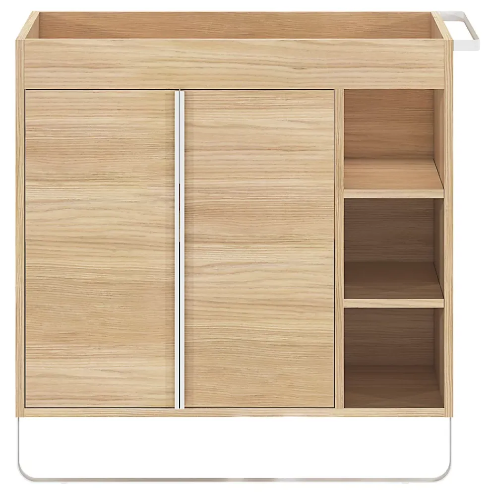 GoodHome Meuble sous vasque faible profondeur à poser avec porte-serviettes effet bois l.85 x H.82 x P.36 cm, Maza