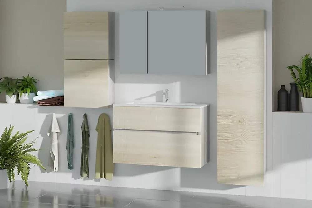Meuble Buanderie|Meuble De Salle De Bains Faible Profondeur|Cooke & Lewis Meuble sous vasque faible profondeur effet chêne l.90 cm 2 tiroirs, Calao