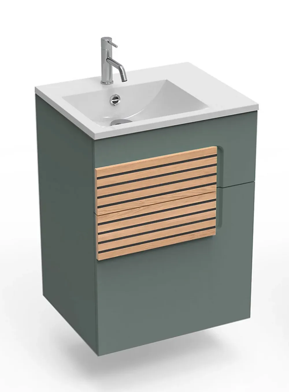 Decotec Meuble sous vasque faible largeur l.55 cm 1 tiroir vert toundra + plan vasque en Céramyl®, Archi