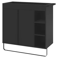 GoodHome Meuble sous vasque faible profondeur à poser avec porte-serviettes noir l.85 x H.82 x P.36 cm, Maza
