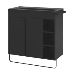 GoodHome Meuble sous vasque faible profondeur à poser avec porte-serviettes noir l.85 x H.82 x P.36 cm, Maza