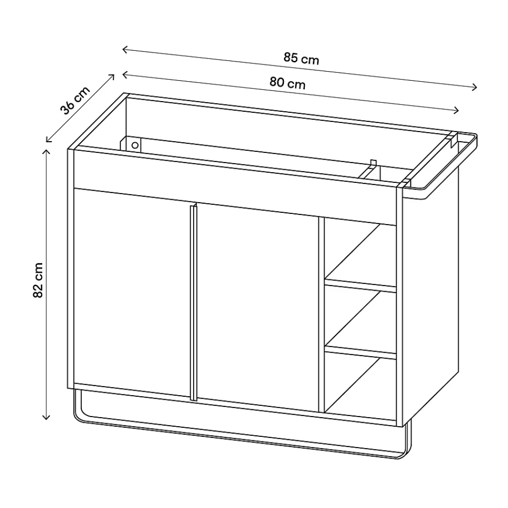 GoodHome Meuble sous vasque faible profondeur à poser avec porte-serviettes noir l.85 x H.82 x P.36 cm, Maza