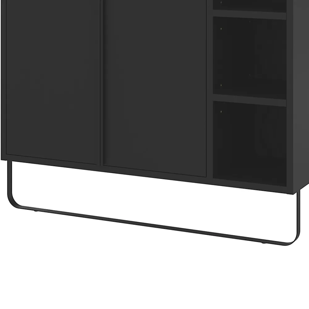 GoodHome Meuble sous vasque faible profondeur à poser avec porte-serviettes noir l.85 x H.82 x P.36 cm, Maza