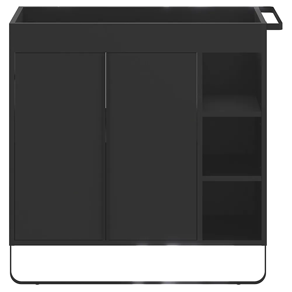 GoodHome Meuble sous vasque faible profondeur à poser avec porte-serviettes noir l.85 x H.82 x P.36 cm, Maza