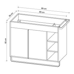 Meuble Buanderie|Meuble De Salle De Bains Faible Profondeur|GoodHome Meuble sous vasque faible profondeur à poser avec porte-serviettes blanc l.85 x H.82 x P.36 cm, Maza